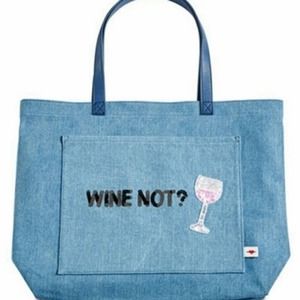 NWT Bow & Drape Wine Not Denim Tote Bag